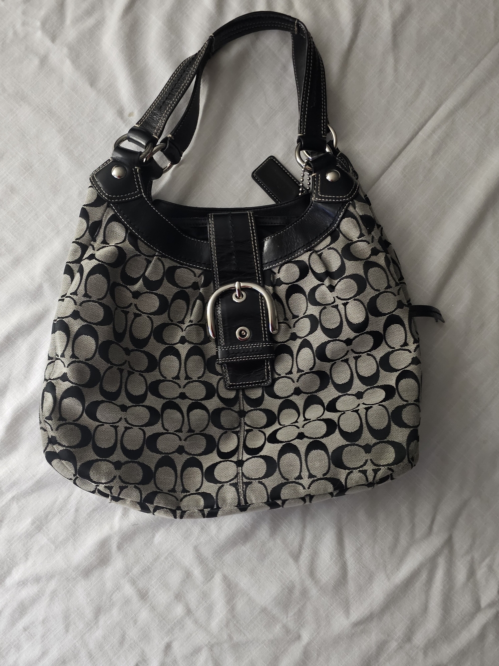 Coach Black & Cream Signature Hobo Bag